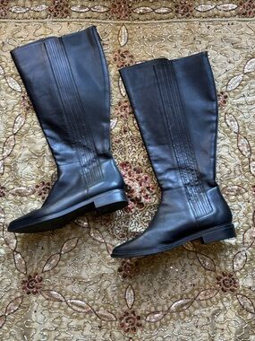 Calvin Klein Black Leather Tall Riding Boots